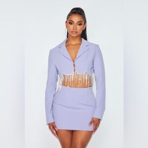 Elegant Lavender Skirt Set with Fringe Detail